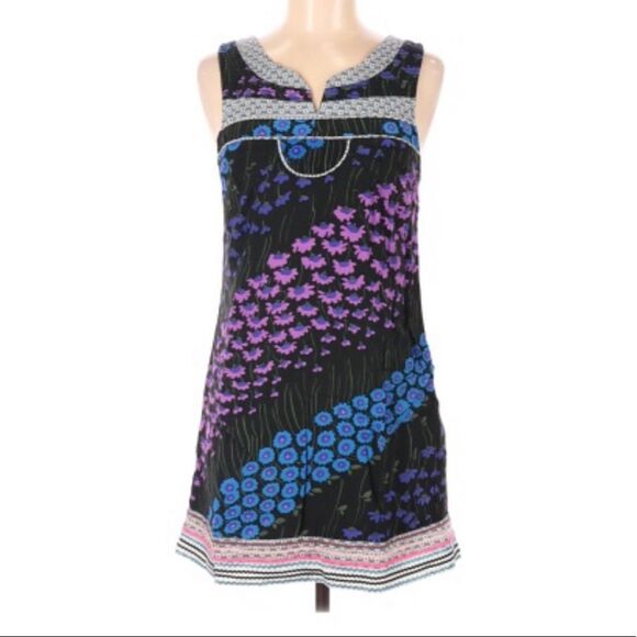 FREE PEOPLE | Floral Black Blue Purple Dress Multicolor Trim Women’s Size 0 - Picture 1 of 11